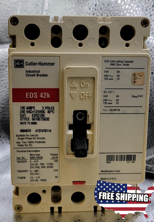 CUTLER-HAMMER EDS3100 100AMP 3 Pole 240 VAC 42kA Industrial Circuit Breaker - Reconditioned