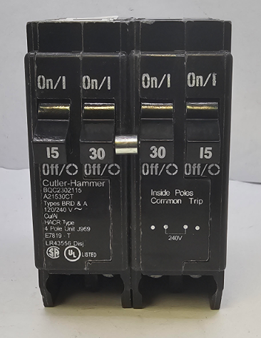 Cutler Hammer BQC2302115 Two 1P 15 A Two 1P 30 A 120-240 V Circuit Breaker - New