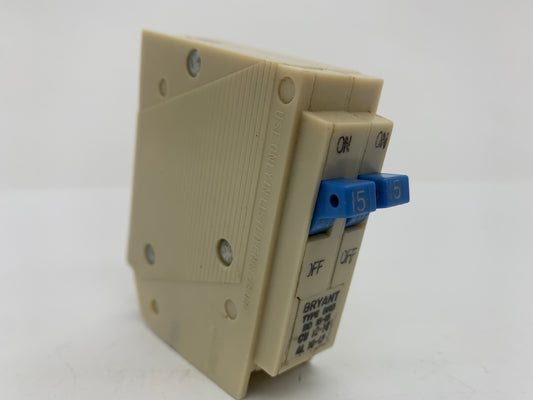 Bryant BD1515 2P 15-15A Tandem Circuit Breaker, White - Reconditioned