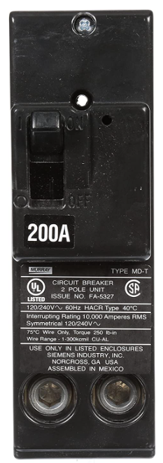 Murray MPD2200 2 Pole 200 Amp 240 Volt Main Circuit Breaker - Used