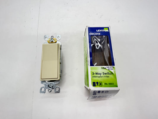 Leviton 5603-2IS 15A 120/277V Decora Rocker 3-Way AC Quiet Switch ivory 3pak - New