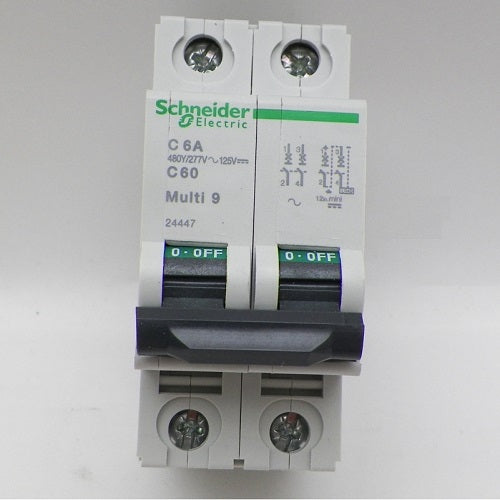 Schneider Electric 24447 6 Amp 2 Pole 125 V 5kA DIN Rail Circuit Breaker - New