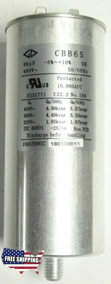 Faratronic CBB65 99uF 400V 50Hz Metallized Polypropylene Film AC motor Capacitor - New