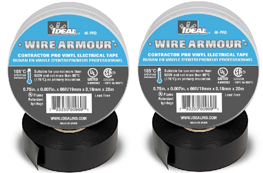 Ideal 46-Pro .75in. x .007in x 66ft Contractor Pro Vinyl Electrical Tape 2Pack - New