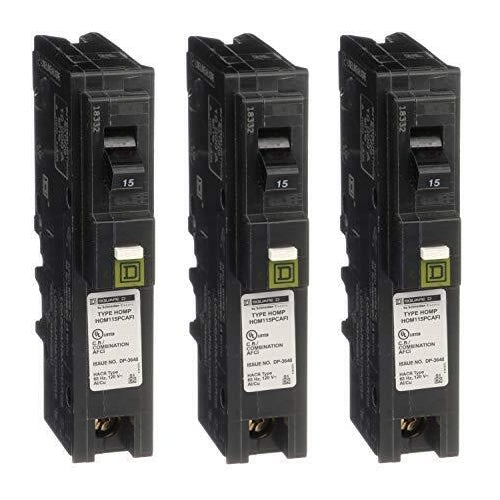 (3 Pack) Square D HOM115PCAFIC 1P 15A Arc-Fault Plug-On Neutral Circuit Breaker - New