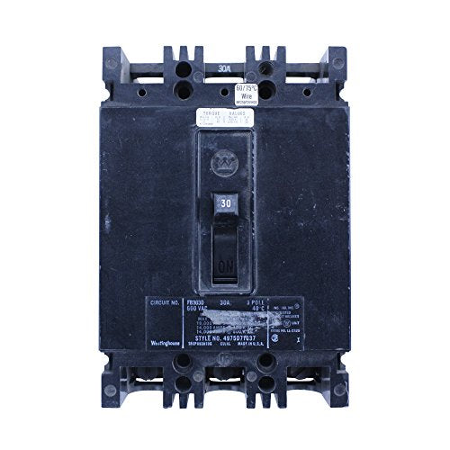Westinghouse FB3030 4975D71G37 3P 30 AMP 600V Thermal Magnetic Circuit Breaker - Used